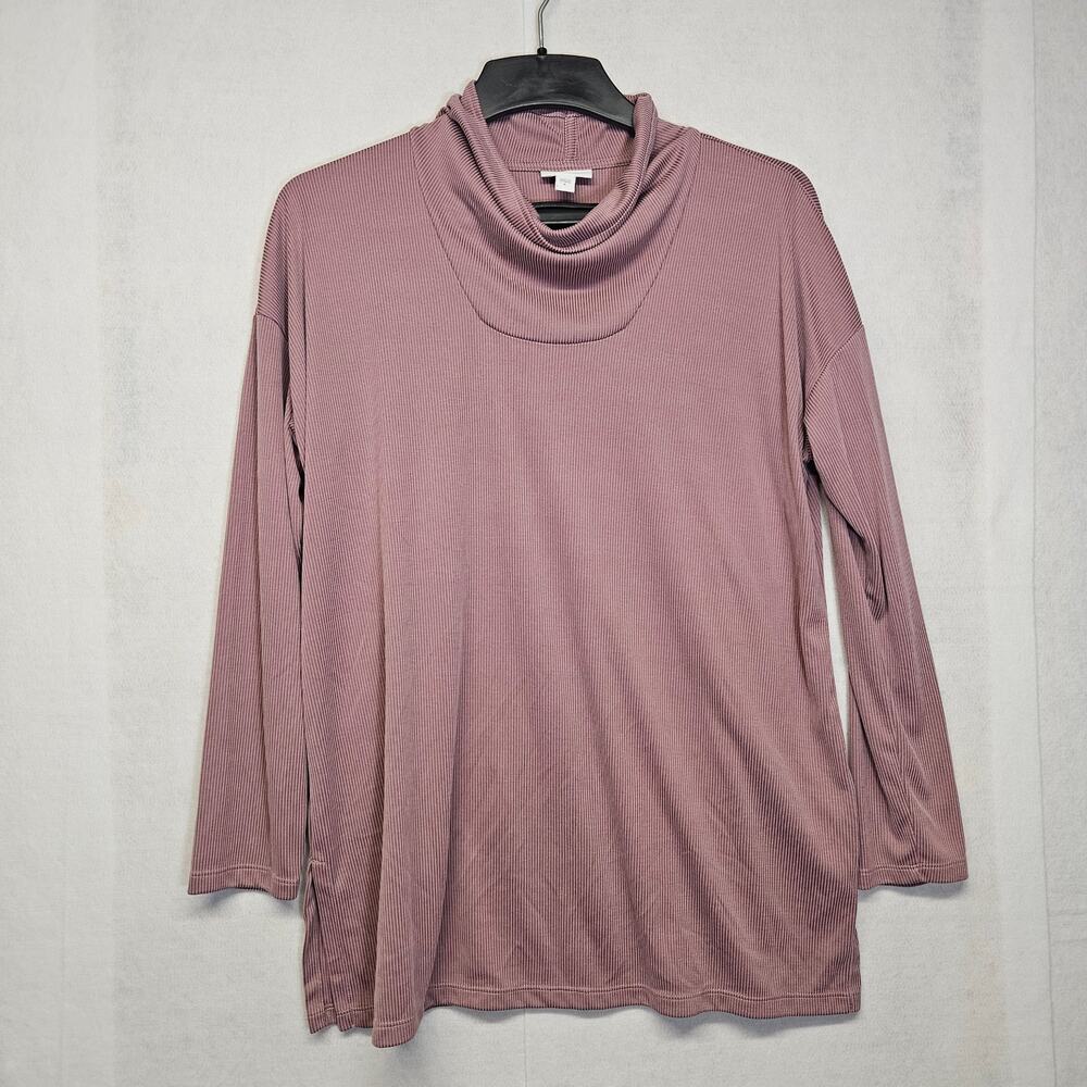 J. Jill PureJill Mauve Ribbed Knit Mock Cowl Neck Tunic Top Blouse - Size M